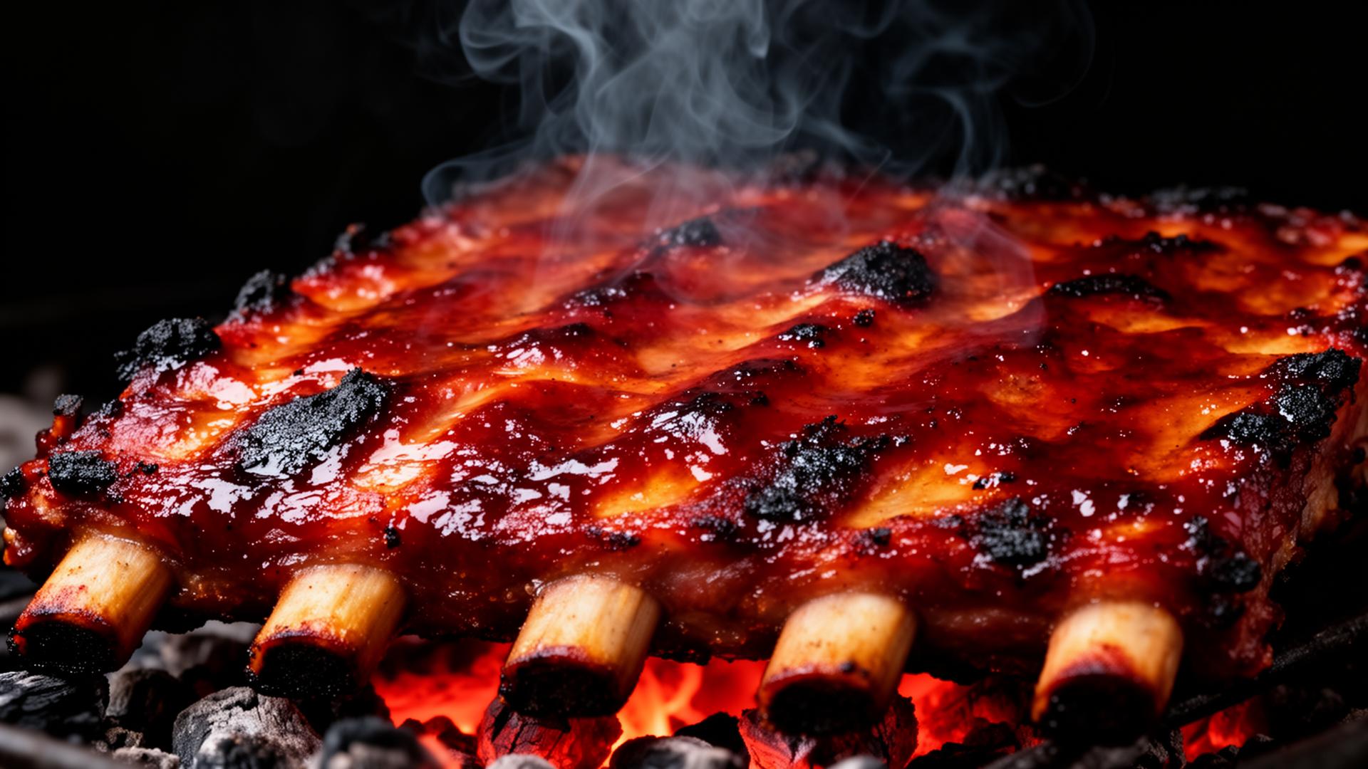 Smoked BBQ ribs glazed in deep red sauce